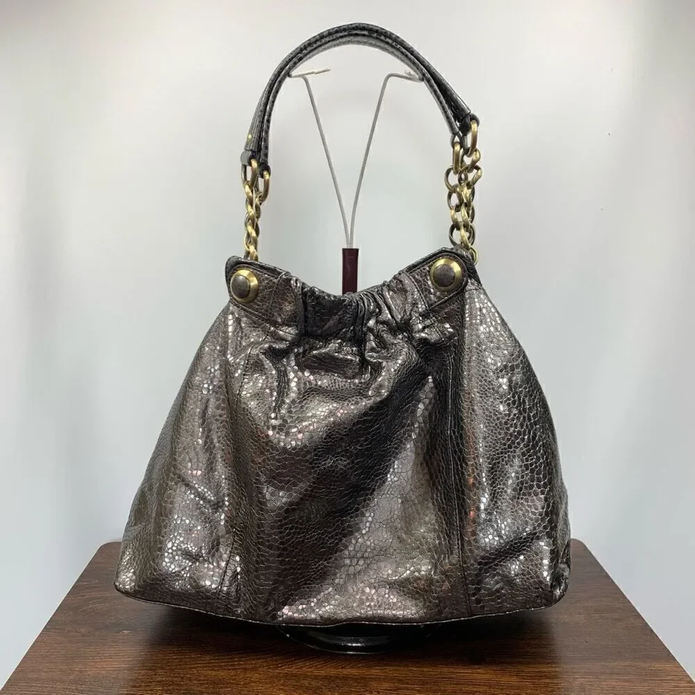 Cynthia Rowley Women's Metallic Snakeskin Pattern Gold Tone Hobo Bag Brown